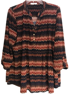 db Mujer 1X Túnica Marrón Manga 3/4 Pestaña Enrollable Elástica Pin Tuck Espiga Foto 1 de 4