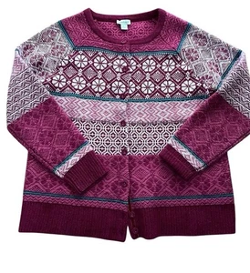Cárdigan para mujer Sundance Fair Isle mezcla de lana rosa borgoña L - Imagen 1 de 9