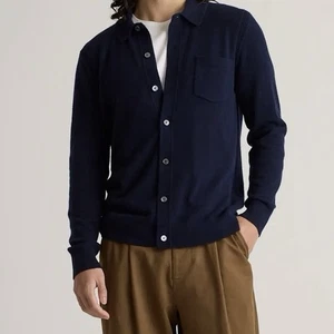 NEU Quitte mongolischer Kaschmir Button-Down Pullover Herren XL Pullover marineblau neu mit Etikett $ 198 - Bild 1 von 11