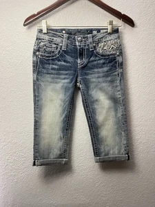 Miss Me Girls JK8600P Cuffed Capri Blue Denim Stretch Jeans Size 12 - Picture 1 of 14