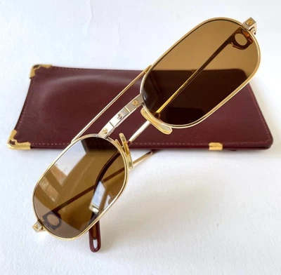 occhiali da sole vintage CARTIER MUST Santos placcati oro 22K GRANDI 55*20 lenti personalizzate - Immagine 1 di 4