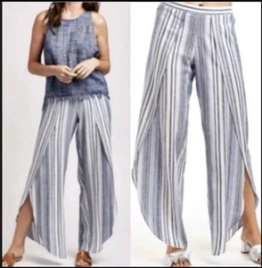 Anthropologie DREW Stella blau gestreifte Leinen-Tulpenhose Größe M Strand Pool - Bild 1 von 5