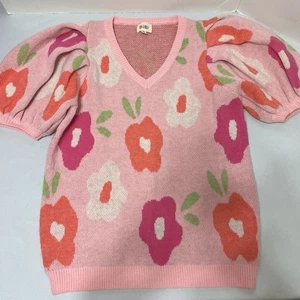 BiBi Pullover Puffärmel rosa Blumen Größe XL - Bild 1 von 5