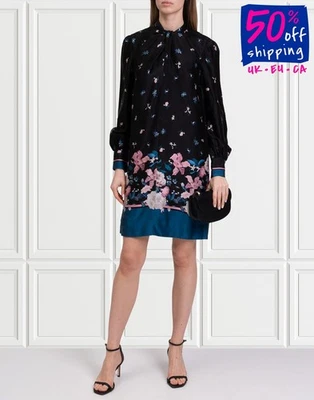 PVP €1340 ERDEM Vestido recto satinado seda UK10 US6 IT42 M estampado floral cuello falso Foto 1 de 4