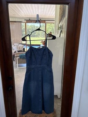 JEAN Azul Denim Solero Jersey Sin Mangas 100% Algodón Cremallera Pequeño Foto 1 de 3