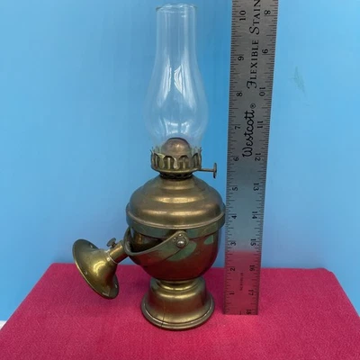 Vintage Perko Brass Oil Lamp Wall Mount Patina - Image 1 of 4