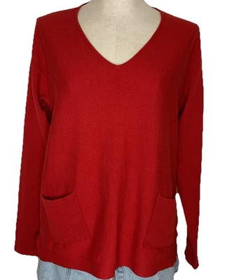 Suéter Garnet Hill 100% lã merino e seda gola V tamanho M laranja ferrugem  - Imagem 1 de 4