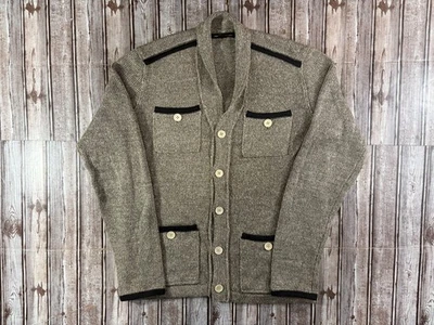 John Varvatos Chunky Knit linen blend Four Pocket Cardigan Sweater sz M brown - Image 1 of 4