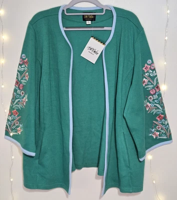 Новый с ярлыками BOB MACKIE носимый искусства кардиган размер 2 X зеленый цветочный вышитый - Изображение 1 из 4
