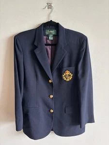 Blazer Ralph Lauren Mujer Manga Larga Con Cuello Lana Pechos Azul Oscuro Talla 1 - Imagen 1 de 8