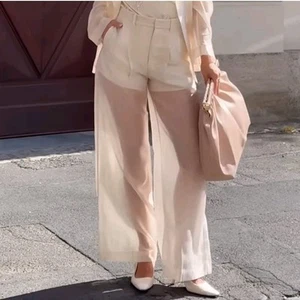 NWT H&M S/S 2025 Wide-leg Pleated Sheer Pants Cream White 1286444001 0 2 4 10 - Picture 1 of 4