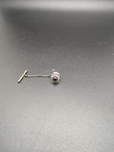 SIlver Colored Tie Tack with Black Bead and Chain - Picture 1 of 3