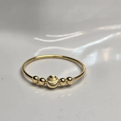 18K Yellow Gold Beaded Ball Ring Cats Eye Stackable Lightweight NEW Dainty Au750 - Image 1 of 4