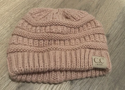 Gorro de malha C C meninas acrílico rosa 100% RN #88320 inverno malha apertada neve - Imagem 1 de 3