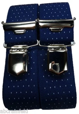 ABC-ELEGANT feiner Hosenträger, blau mit Punkten, 35mm breit, H-Form, 4 extra starke Clips
