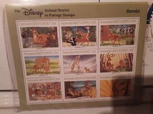Disney Animal Stories in Postage Stamps: Bambi 9 Stamps 1988 Grenadines - Picture 1 of 3