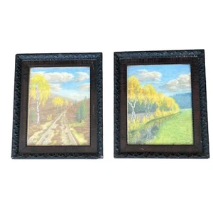 Pair Antique 1918 Pastel Landscapes W. Buchholz Original Arts & Crafts Movement - Picture 1 of 10