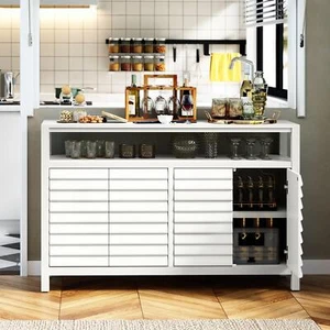 For Office/Dining White 4-Shelf Storage Decorative Louvered-Door Accent Cabinet - Picture 1 of 8
