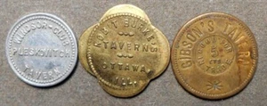 C557 3-Ottawa IL: Gibson’s Tavern – 5 Cts + Rob’t Burke’s Tavern – 5c + Windsor - Picture 1 of 2