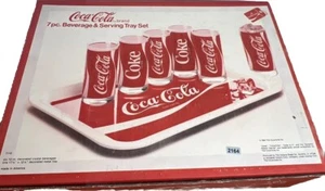 Coca Cola 1984 Complete 7 Piece Beverage Serving Tray Set In Original Box 2164 - Picture 1 of 9