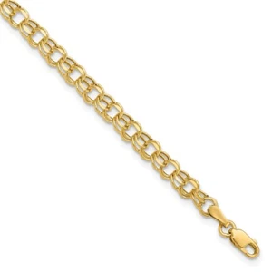 10K Yellow Gold Hollow Diamond-cut Double Link Charm Bracelet L-8" W-4.5 mm - Picture 1 of 4