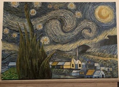 Vtg Original Oil Painting In The Style Of Vincent Van Gogh Painting Starry Night - Image 1 of 4