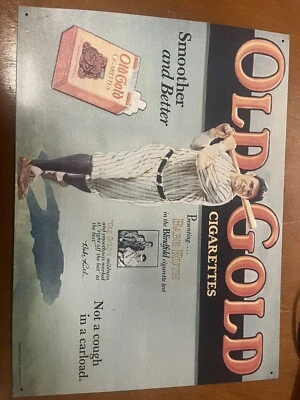 1991 - Cigarros antigos dourados 16"x12.25" placa de lata - Babe Ruth New York Yankees (GL) - Imagem 1 de 2