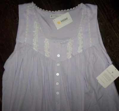 NUEVO CON ETIQUETAS Camisón Eileen West Sólido LAVANDA PÚRPURA Algodón/Modal Tejido 36" ENCAJE L Foto 1 de 4