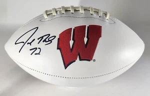 Browns HOF'er JOE THOMAS Firmado Rawlings Badgers Panel Blanco Fútbol AUTO JSA - Imagen 1 de 1