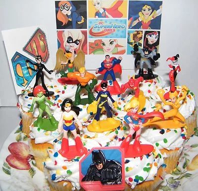 DC Super Hero Girls Cake Toppers Set of 14 Deluxe Figures, Hero Ring, Tattoo - Image 1 of 4