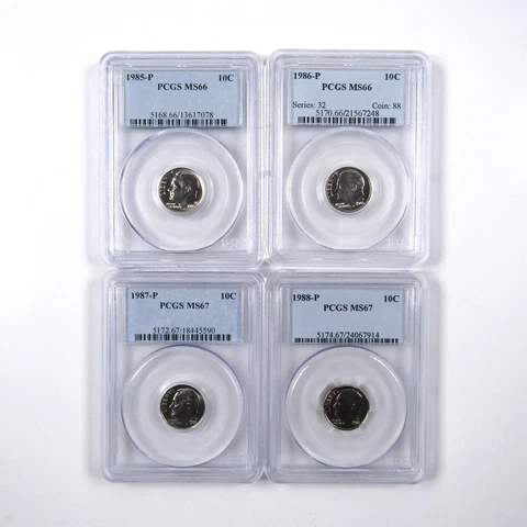 1985-1988 P Roosevelt Dime 4 pc Set PCGS Clad Uncirculated SKU:CPC2396 Cover