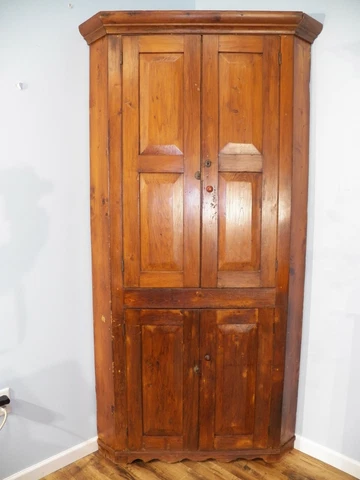 Antique Primitive Corner Cupboard Cabinet Raised Panel 4 Door Pine Rustic Cover