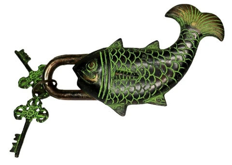 Fish Shape Door Lock Victorian Style Handmade Brass puzzle Padlock Home Décor Cover