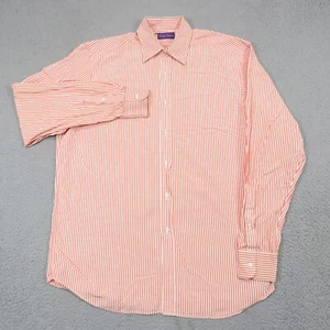 Ralph Lauren Purple Label Shirt Men 16.5 Orange White Poplin Bengal Stripe Dress - Picture 1 of 10