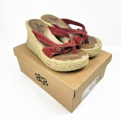 Sandalias Sbicca para mujer talla 7M cuña yute kooler rojas con tiras sin cordones Foto 1 de 4