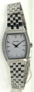 Bulova Diamonds 96R196 Women's White Tonneau Analog Stainless Steel Dress Watch - Picture 1 of 1