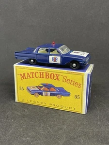 Matchbox Lesney #55 Custom Ford Fairlane Police Car Dark Blue Nice Repro Box. - Picture 1 of 8
