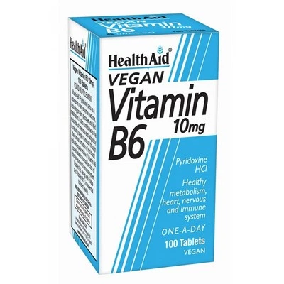 HEALTHAID Health Aid Vitamin B6 10mg 100 Tablets Vegan Free of Yeast Gluten Wheat Soya