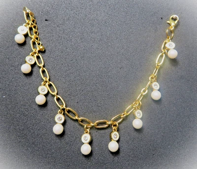 Brazalete brazalete de oro de perlas y circonitas Foto 1 de 4