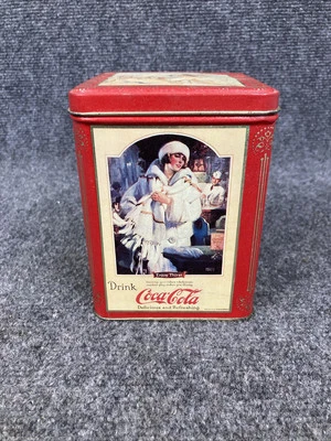 Vintage 1994 Red Coca-Cola Coke 5"  Metal Souvenir Tin Container w/ Lid - Image 1 of 4