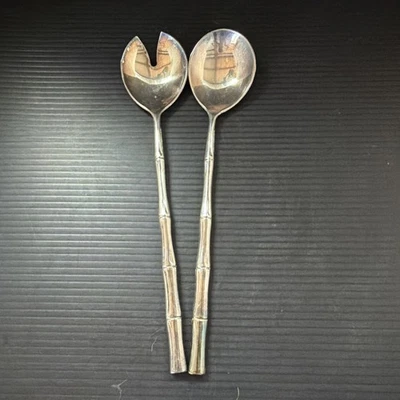 CONJUNTO DE GARFO E COLHER PARA SERVIR SALADA FEITO NA ITÁLIA 11 1/2” DESIGN BAMBU - Imagem 1 de 4