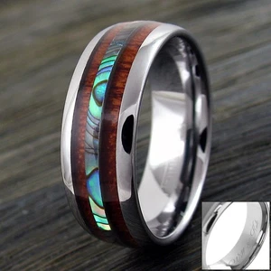 6/8mm Tungsten Men's Hawaiian Koa Wood & Abalone Wedding Band Ring-Engraving TW - Picture 1 of 11