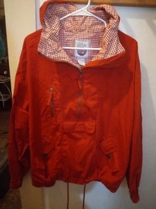Women's Size Large Cotton Blend Vintage Red Pullover Hooded Jacket  By Atlantic - Picture 1 of 6