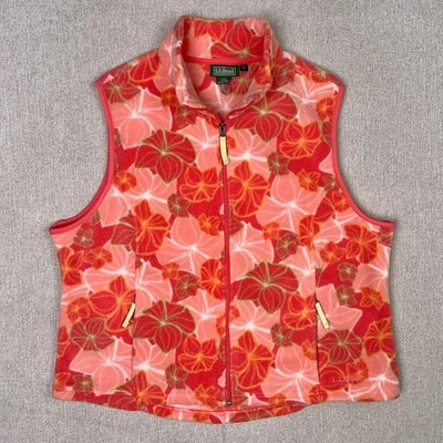 NEW Vintage LL Bean Fleece Full Zip Vest Women XL Floral Tropical Coral Pink Y2K - Image 1 of 4