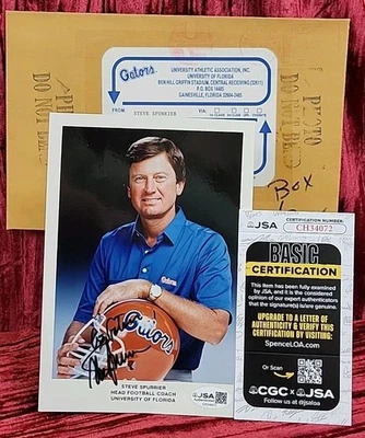 FOOTBALL NCAA GATORS Coach STEVE SPURRIER Autograph Auto singed 5X7 W/LOPE JSA - Image 1 of 4