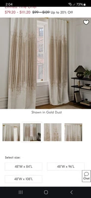 Echo Print In Gold Dust Curtain Panel Pair West Elm 48" X 84" - Image 1 of 4