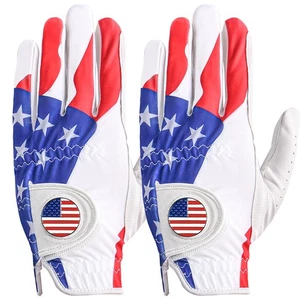 Paquete de 2 guantes de golf para hombre mano izquierda diseño bandera de EE. UU. con marcador de pelota gratis - Imagen 1 de 13