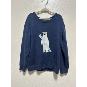 Janie and Jack polar bear ski knit sweater BOYS Crewneck Blue COTTON Size 6 - Picture 1 of 5