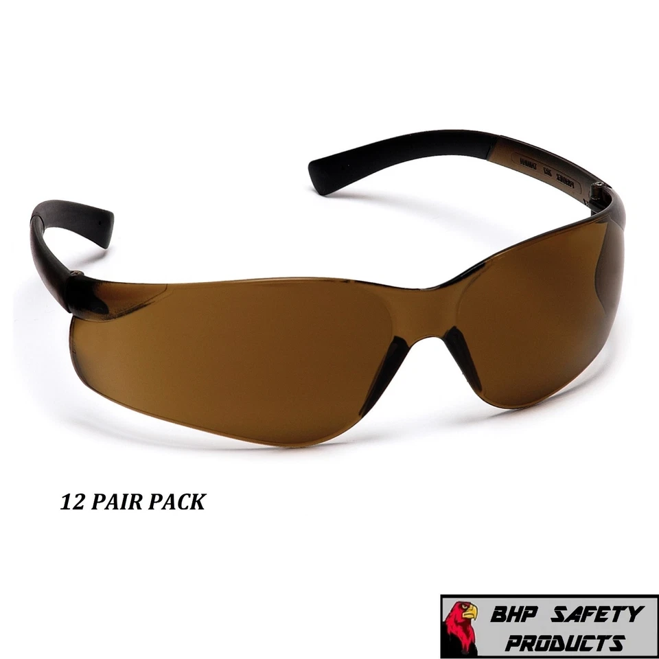 12 Pair Pyramex Ztek Coffee Wrap Around Safety Glasses