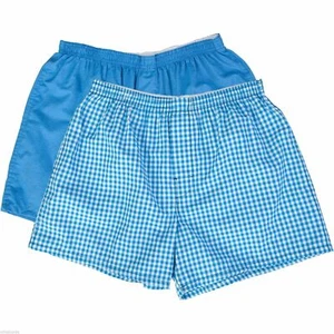 2er Pack Gildan Herren Boxershorts Premium Baumwolle, blau weiß kariert, Gr. M, L, XL, XXL - Bild 1 von 2